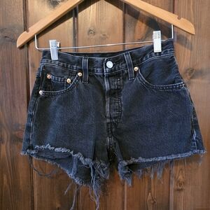 Distressed Black Denim Shorts